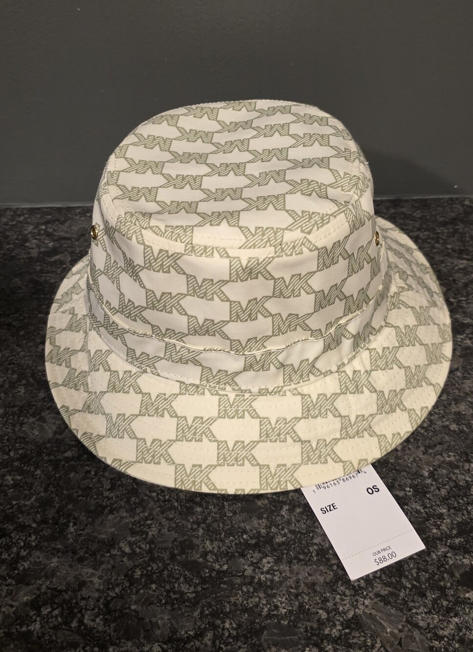 Michael Kors Cream and Light Green MK Logo Bucket Hat